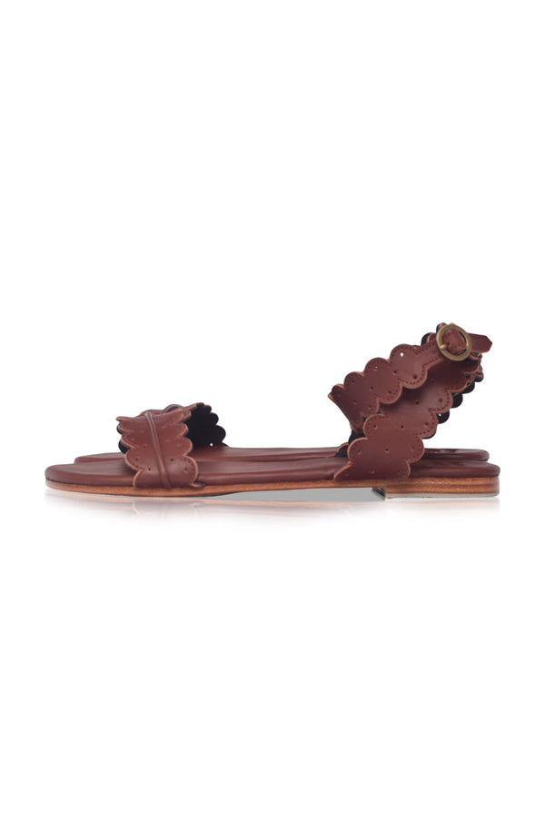 Womens Nirvana Scalloped Wrap Leather Sandals - Vintage Brown