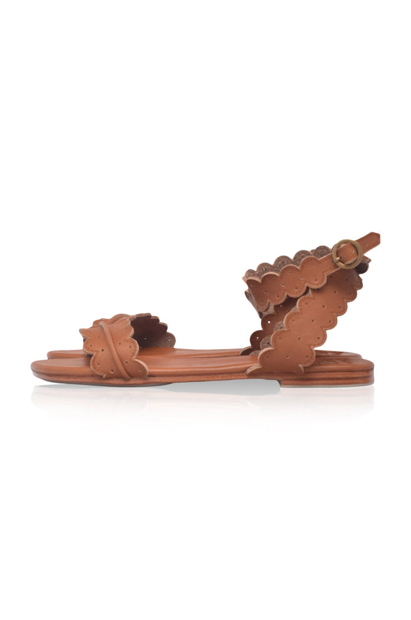 Womens Nirvana Scalloped Wrap Leather Sandals - Vintage Camel
