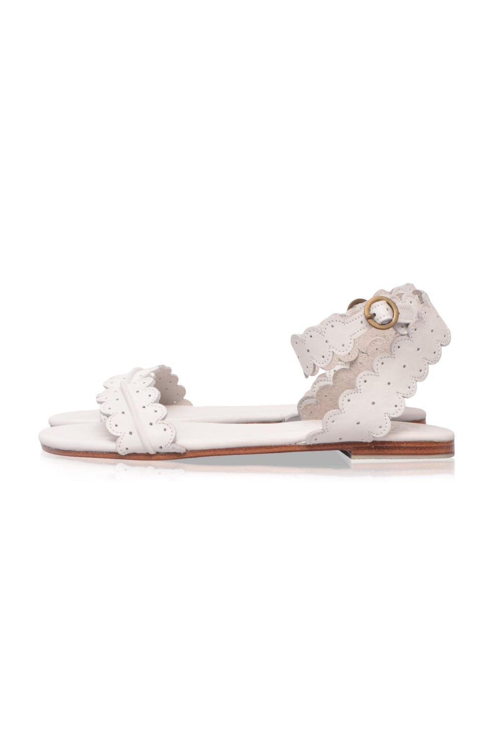 Womens Nirvana Scalloped Wrap Leather Sandals - Vintage Beige
