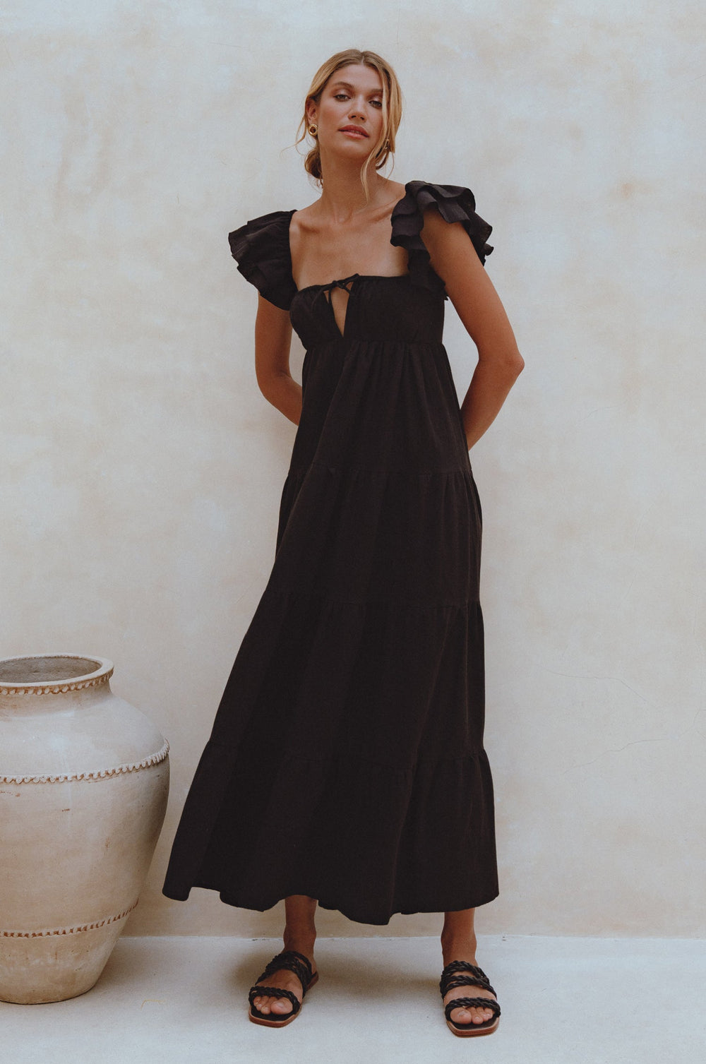 Womens Nymph Bohemian Linen Maxi Dress - Black