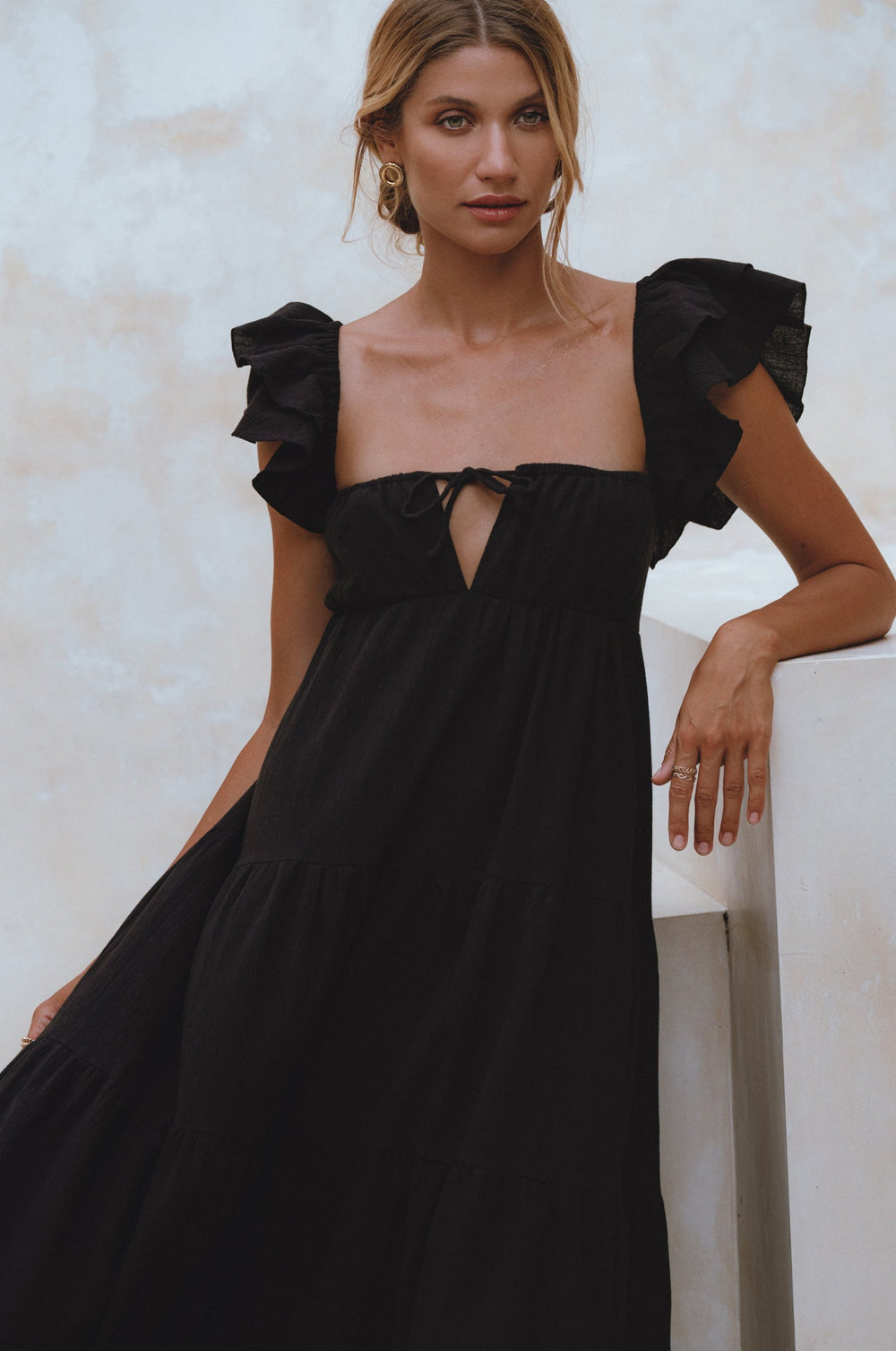 Womens Nymph Bohemian Linen Maxi Dress - Black