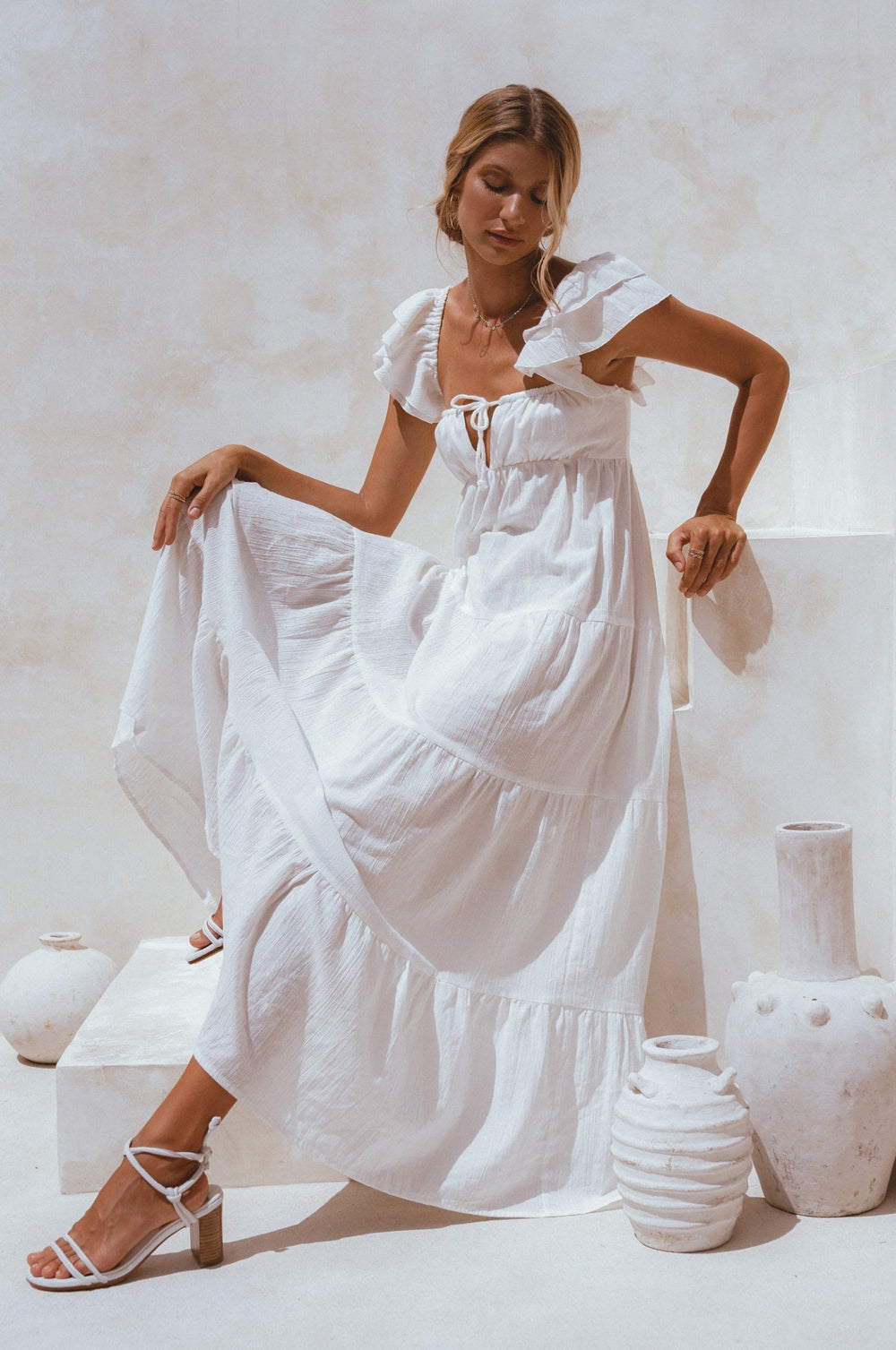 Womens Nymph Bohemian Linen Maxi Dress - White