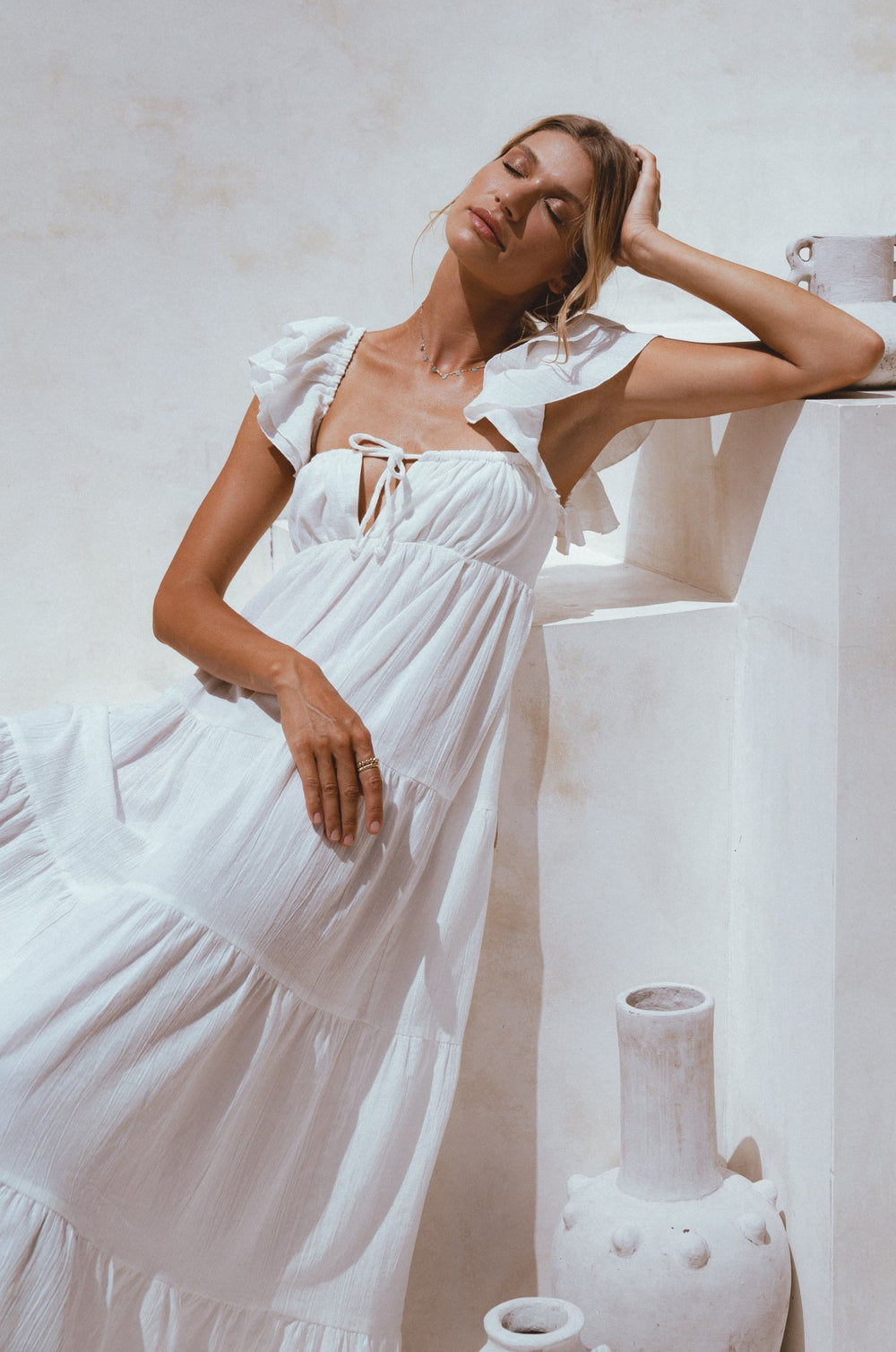 Womens Nymph Bohemian Linen Maxi Dress - White