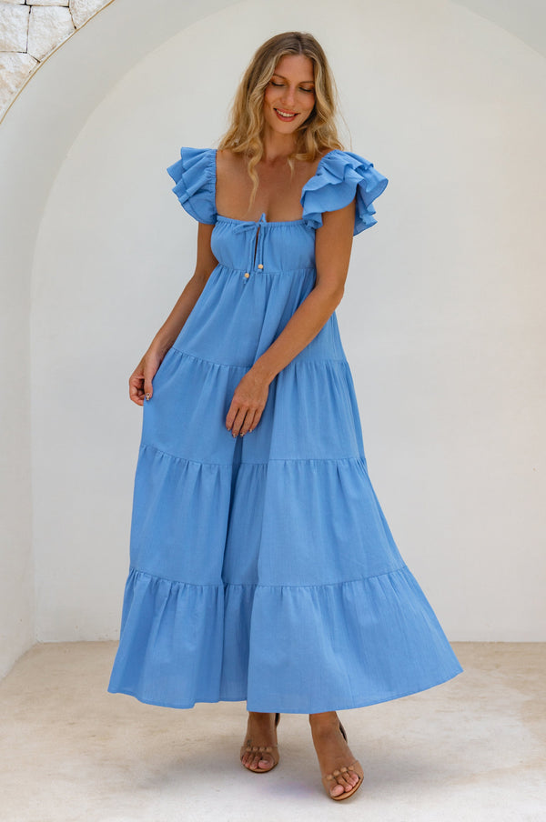 Womens Nymph Bohemian Linen Maxi Dress - Azure