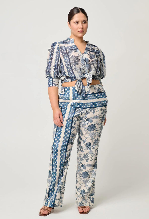 Bahia Stretch Linen Pant in Ink Flé Print