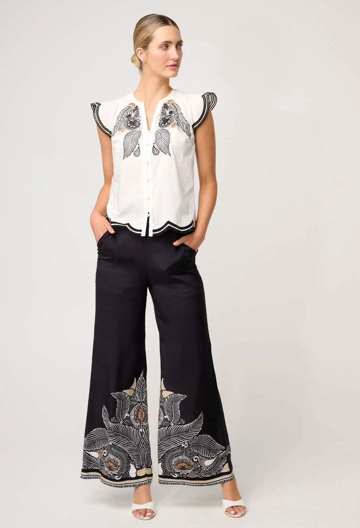Aseel Cotton Flutter Sleeve Embroidered Top – Ivory