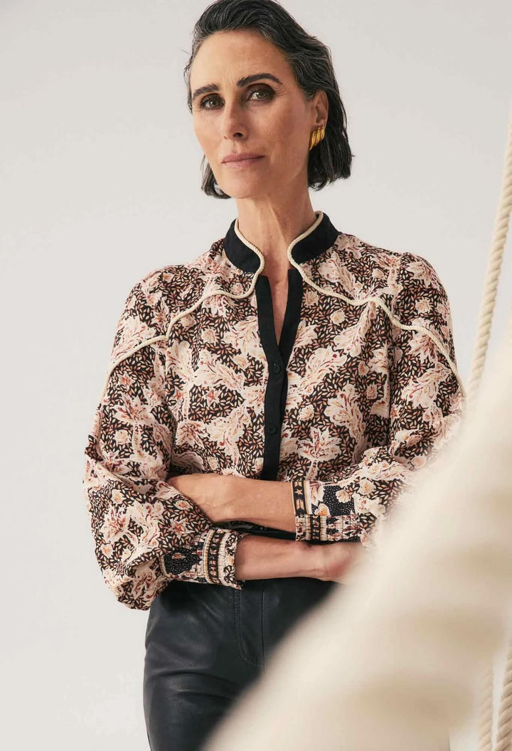 Harley Linen Viscose Rope Trim Shirt – Russet Palm