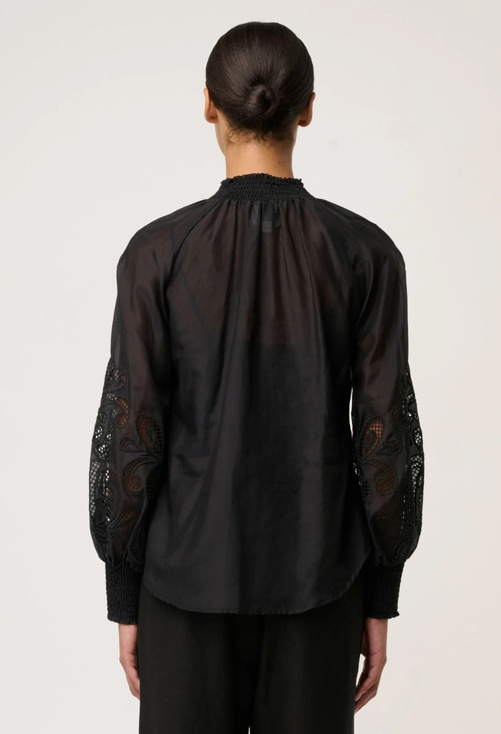 Simona Cotton Silk Embroidered Blouse In Black