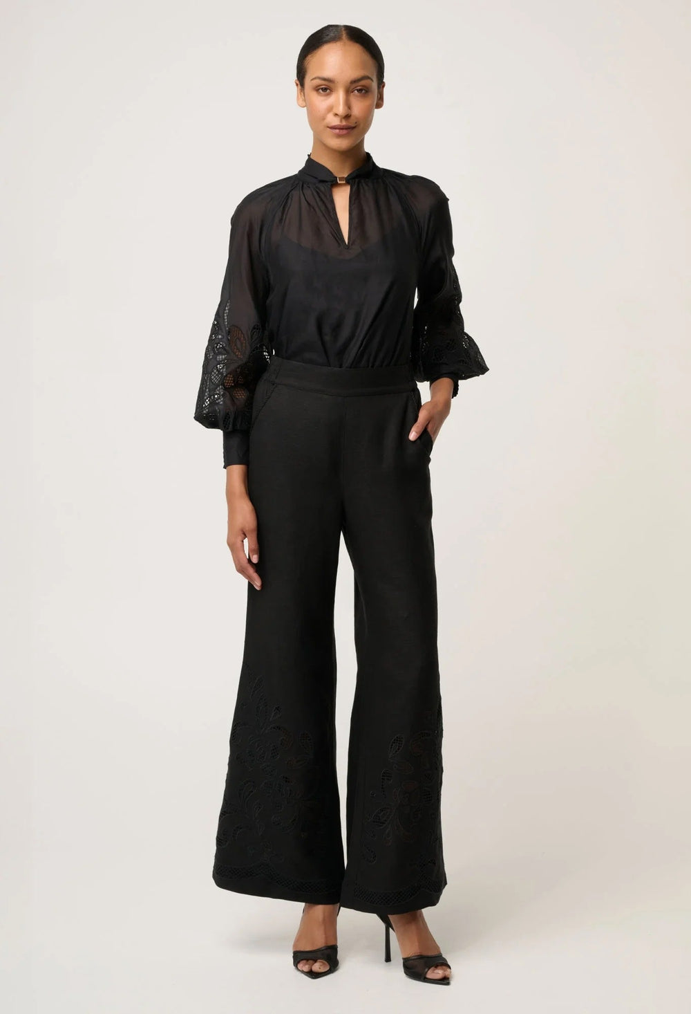 Simona Cotton Silk Embroidered Blouse In Black