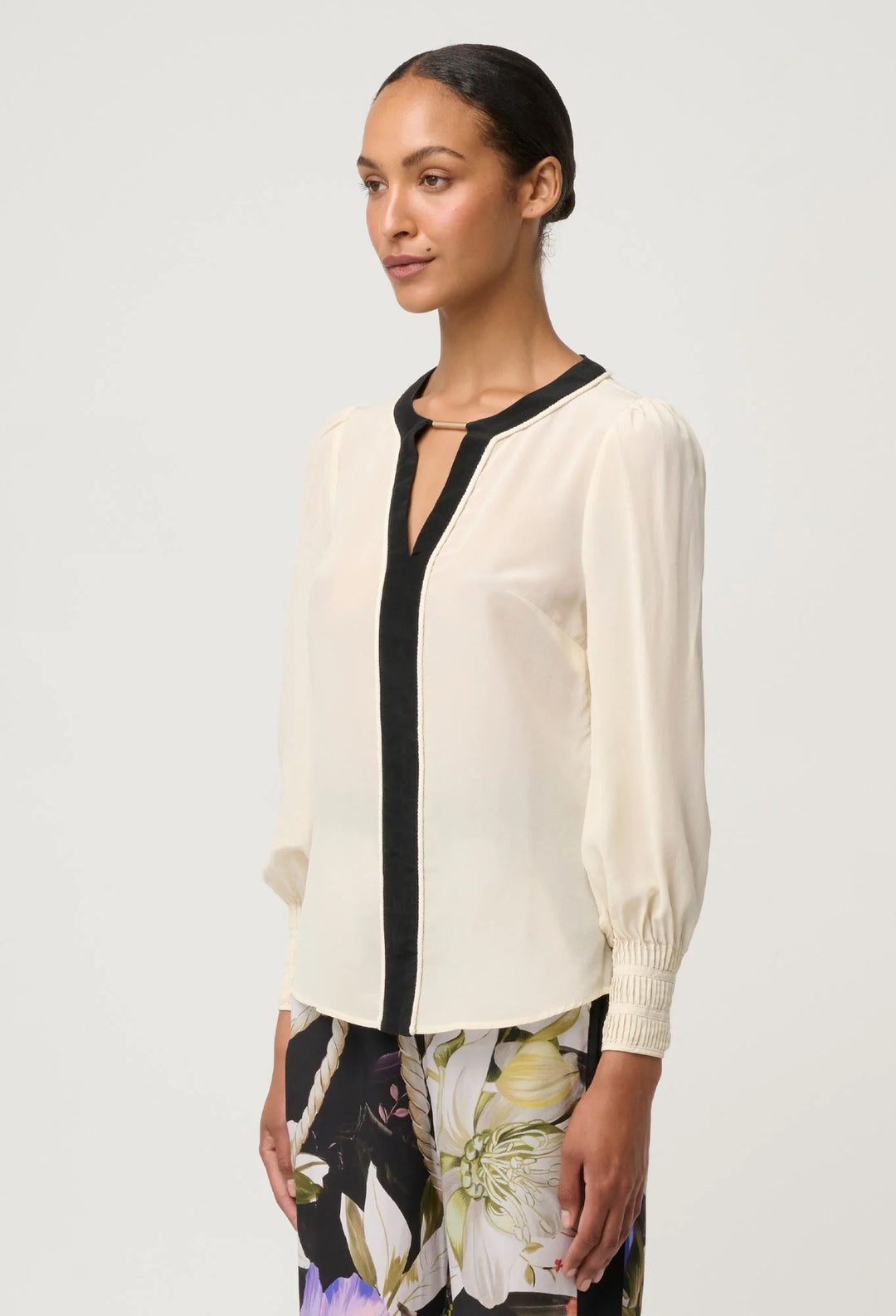 Iris Cloud Pleated Cuff Silk Blouse