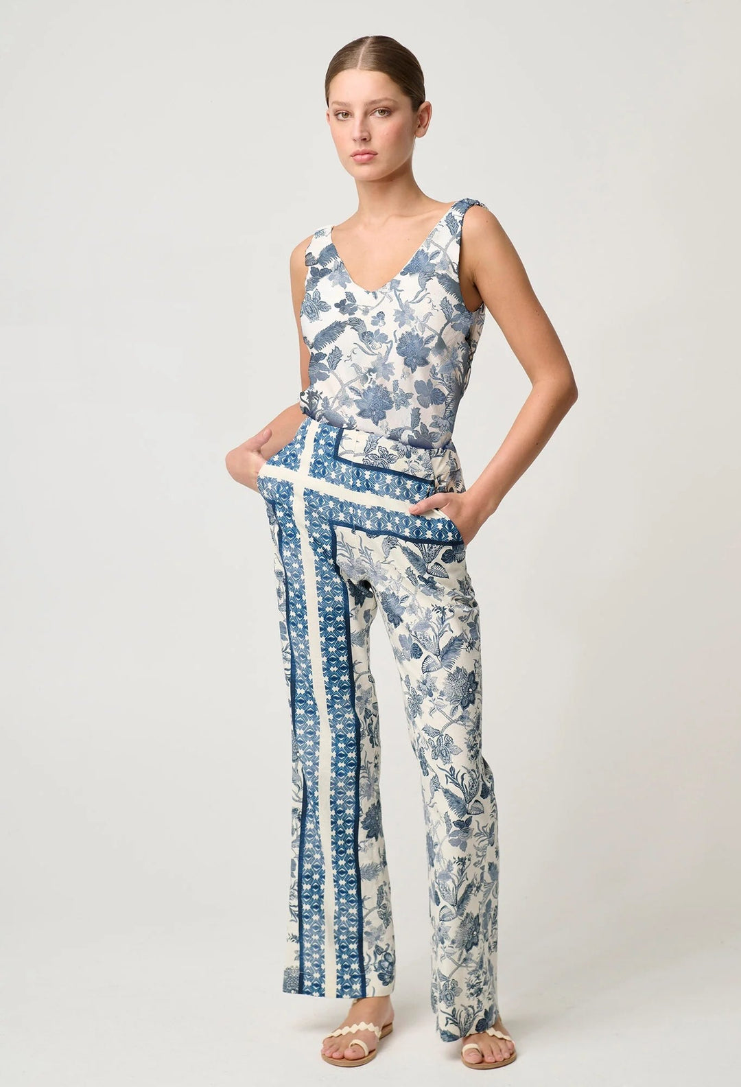 Bahia Stretch Linen Pants – Ink Print