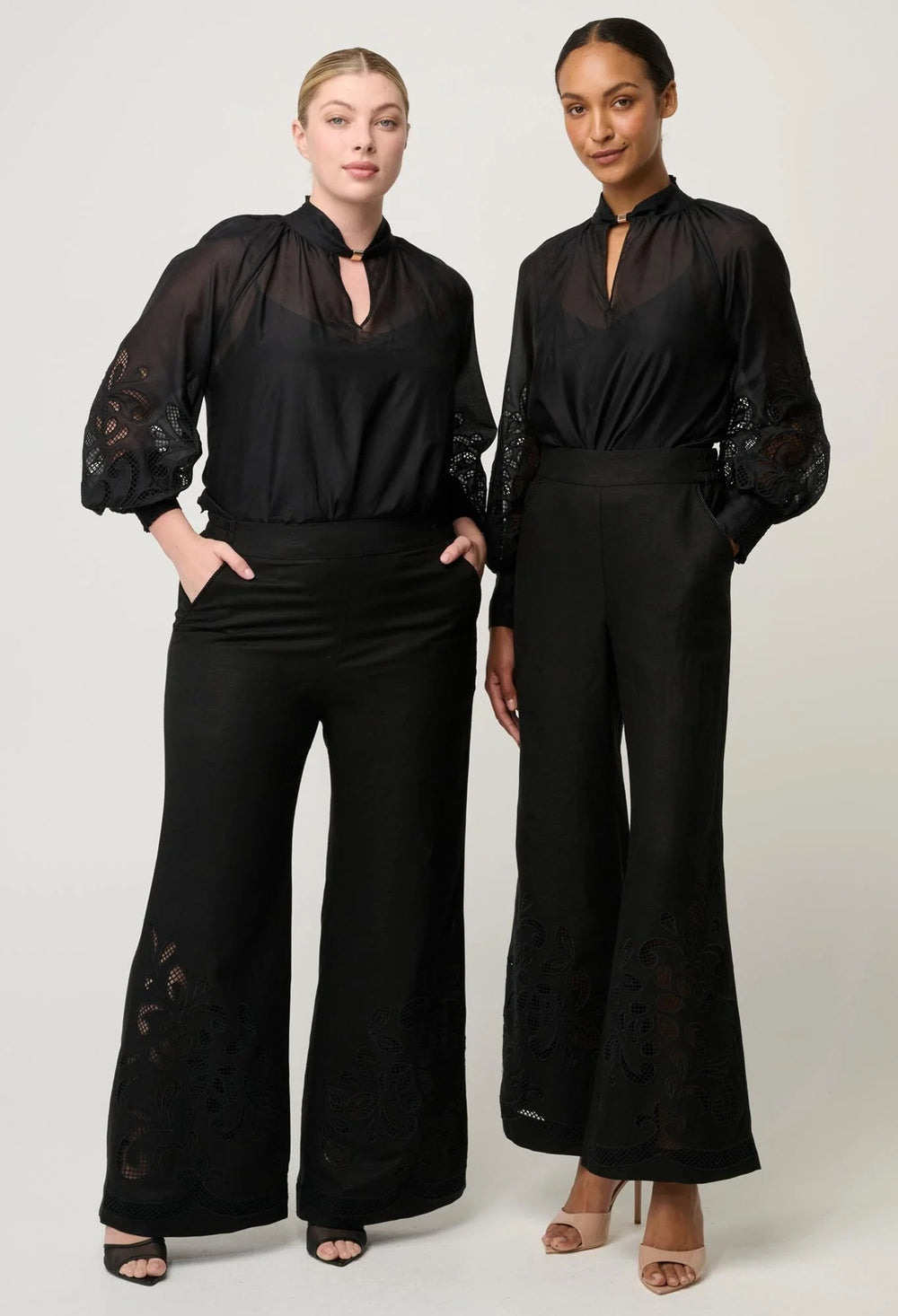 Rhea Linen Viscose Embroidered Pant In Black