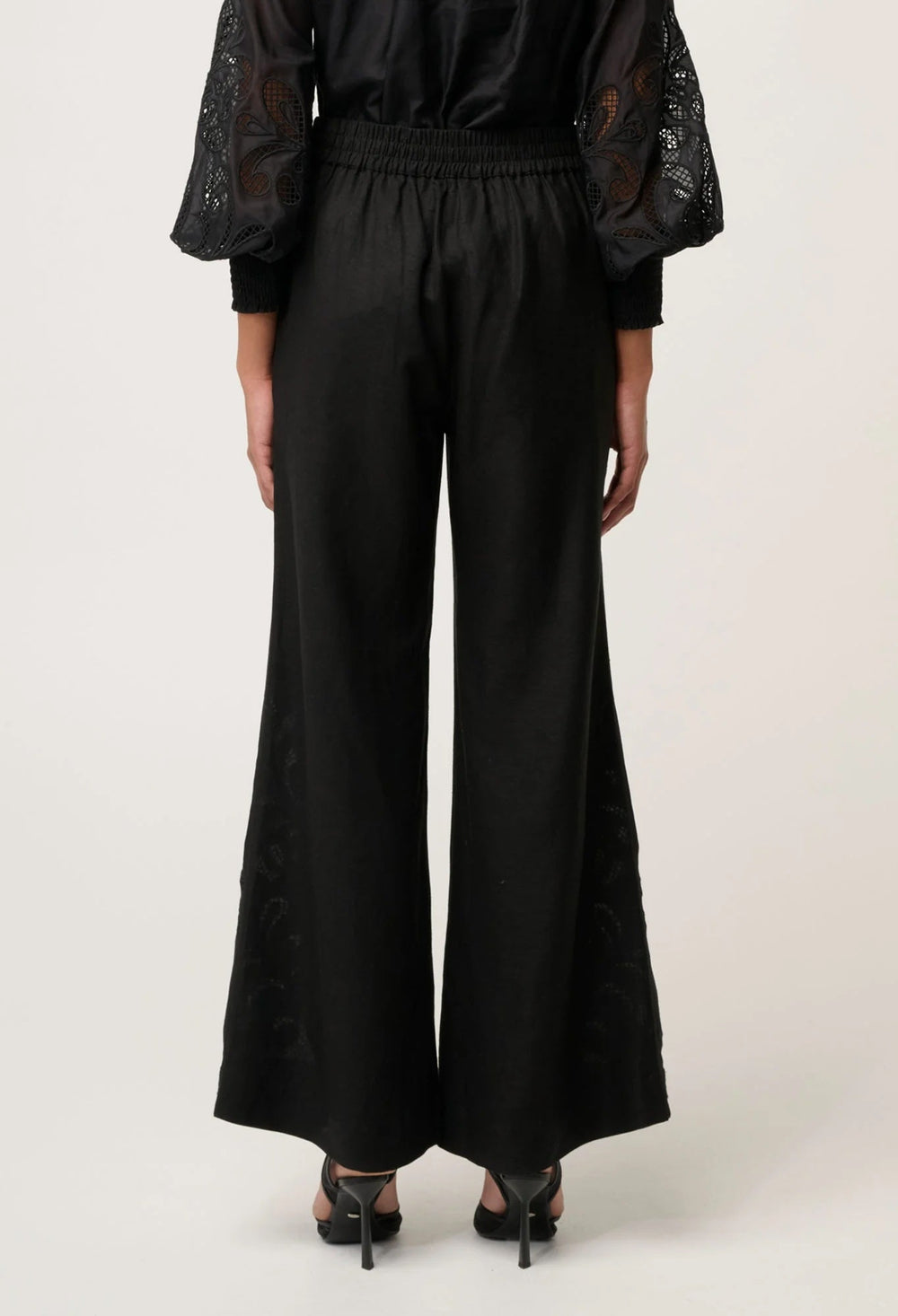 Rhea Linen Viscose Embroidered Pant In Black