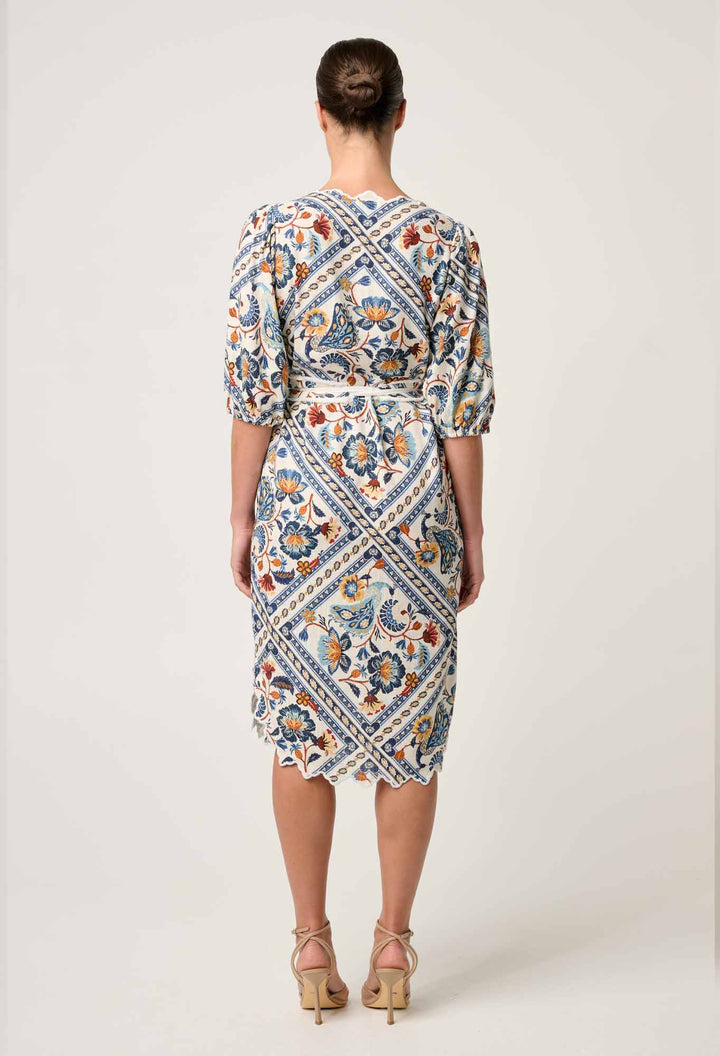 Theia Viscose Scallop Embroidered Dress