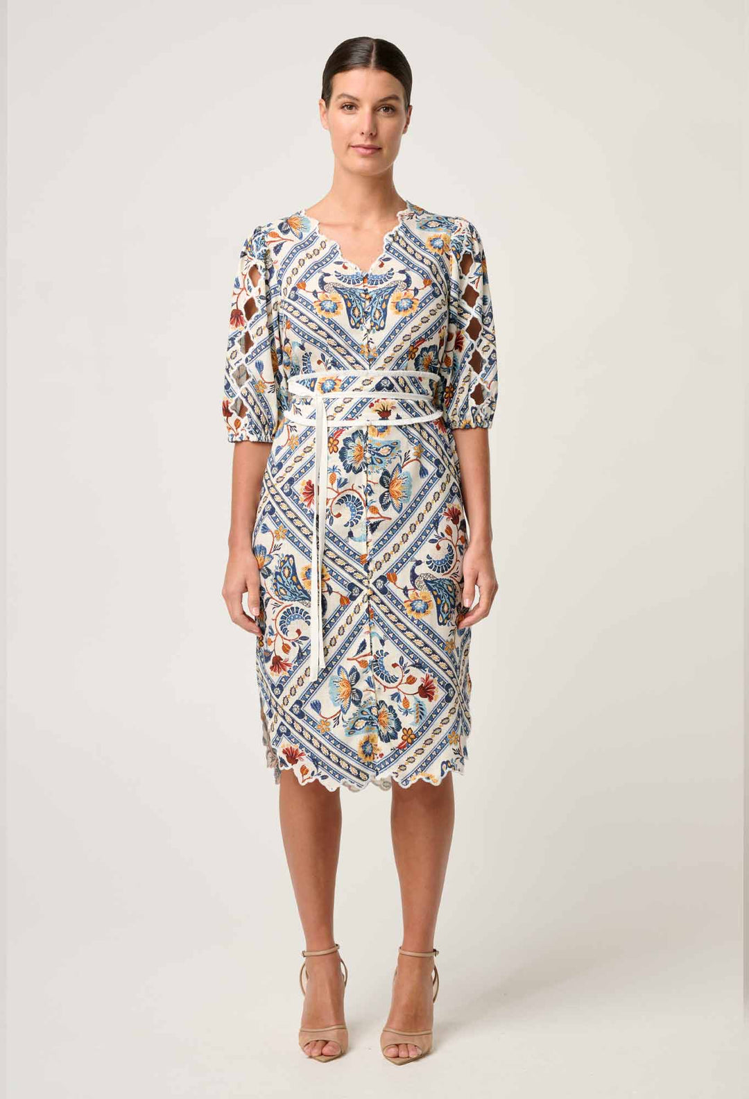 Theia Viscose Scallop Embroidered Dress