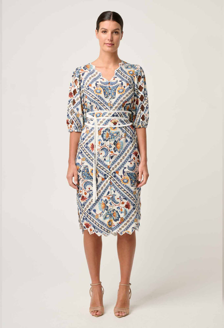 Theia Viscose Scallop Embroidered Dress