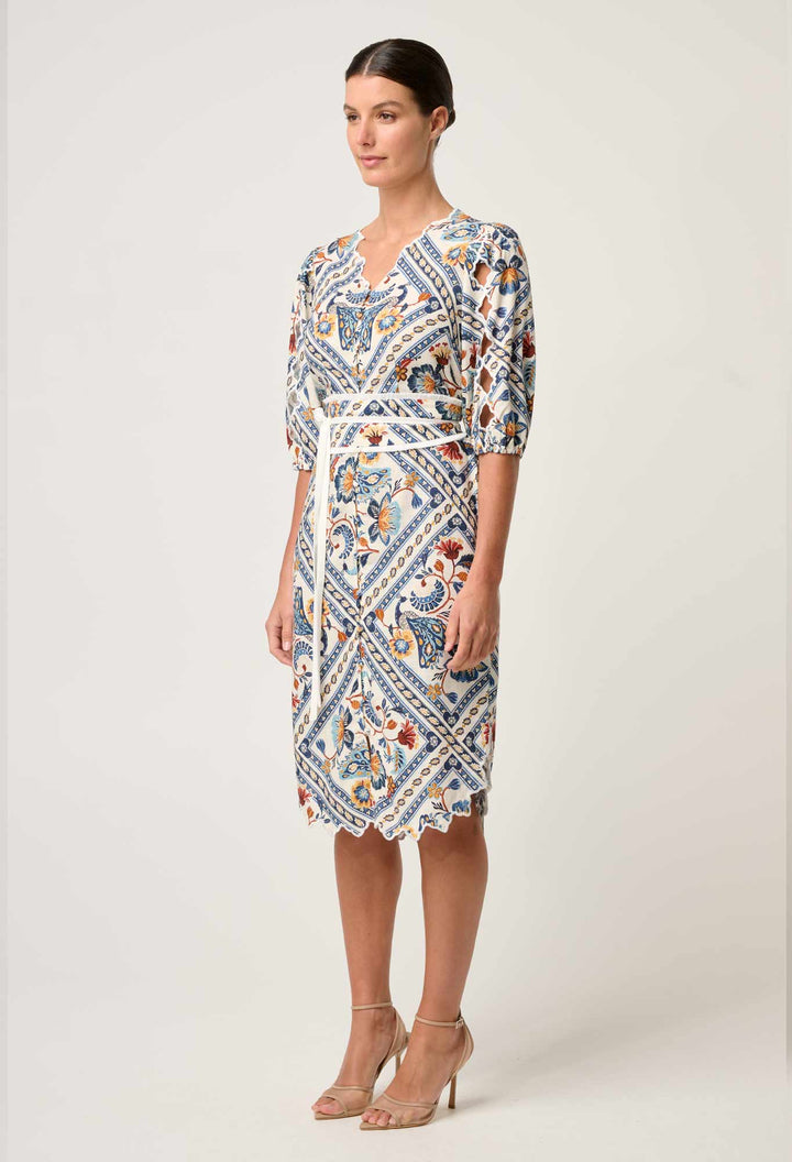 Theia Viscose Scallop Embroidered Dress