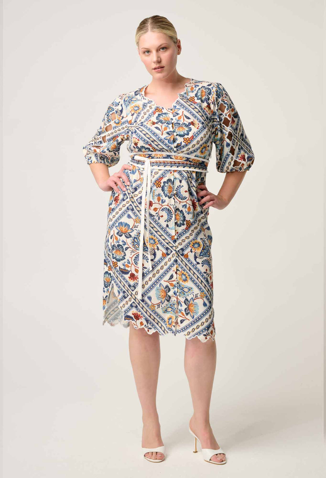 Theia Viscose Scallop Embroidered Dress