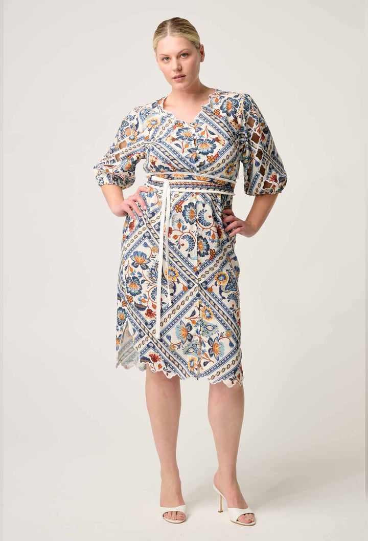 Theia Viscose Scallop Embroidered Dress