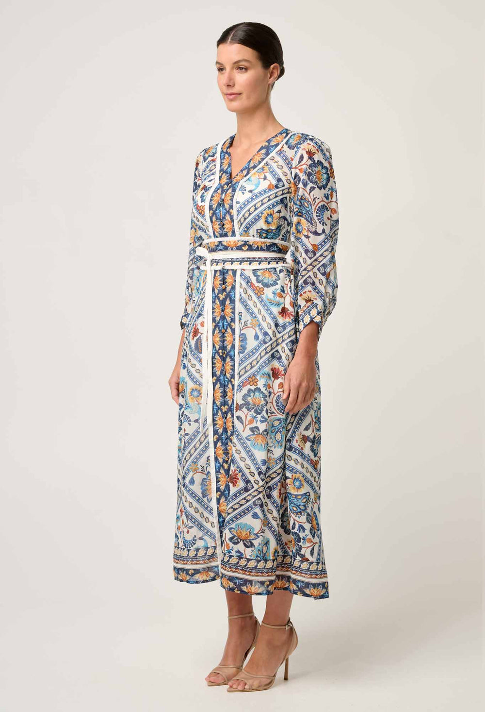 Alexis Silk Cotton Midi Dress in Petinos Floros