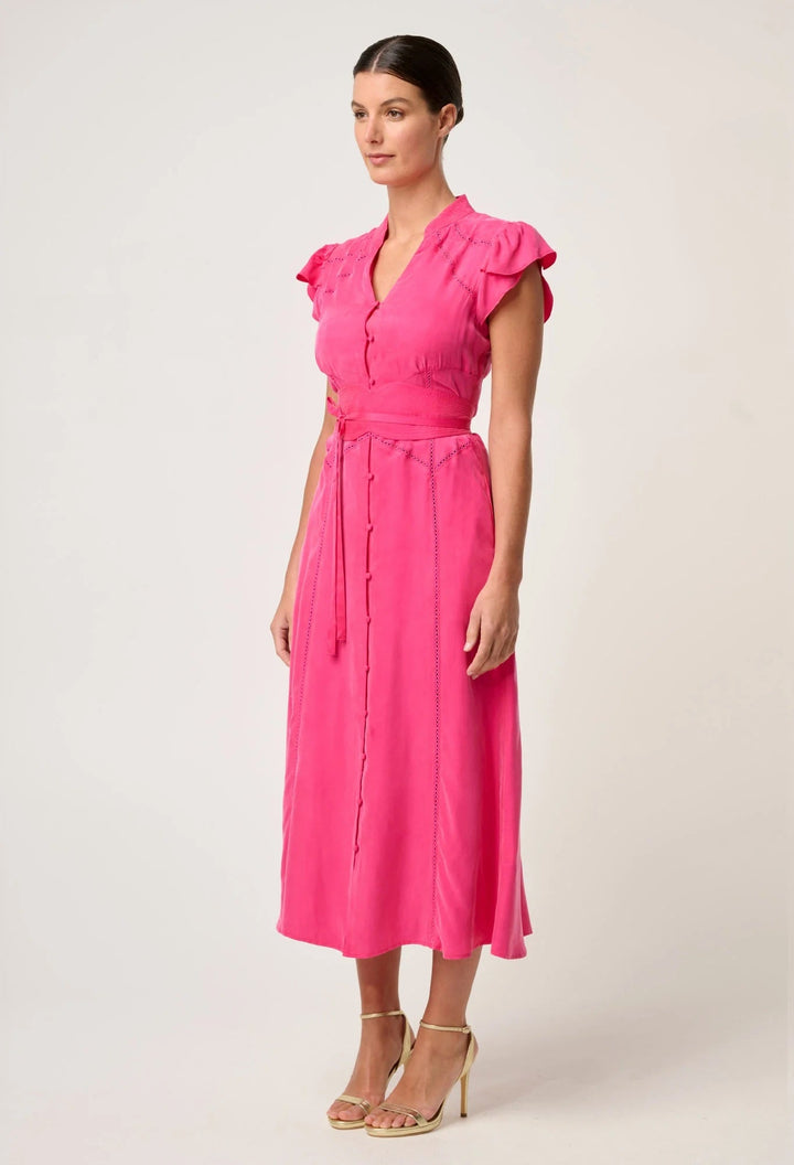 Athena Cupro Flutter Sleeve Dress – Azure Mosaic
