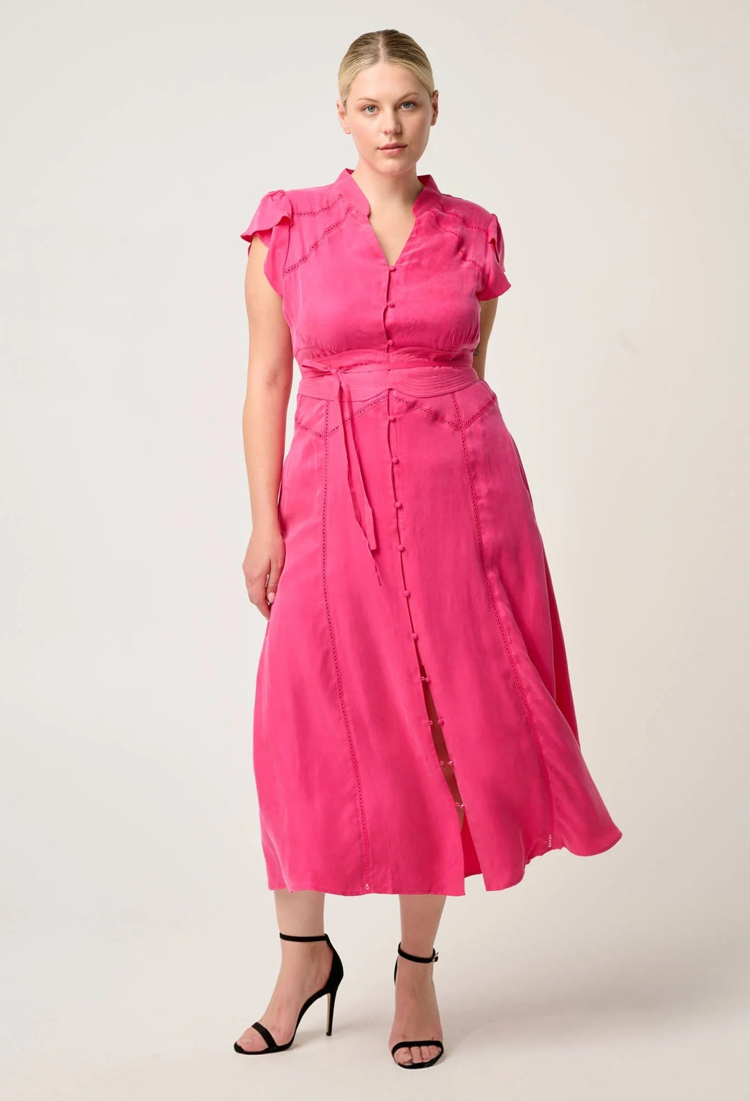 Athena Cupro Flutter Sleeve Dress – Azure Mosaic