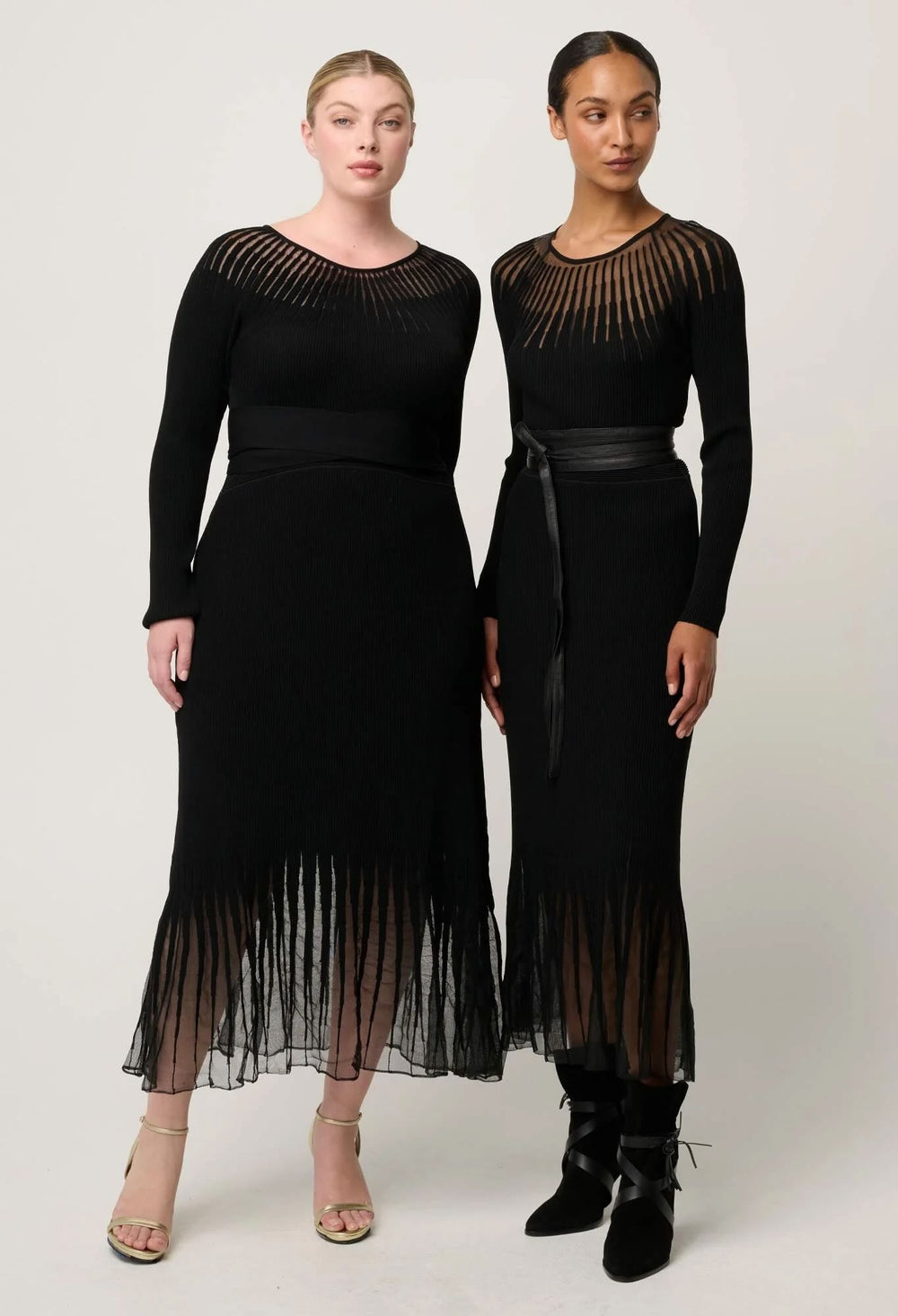 Rhiannon Viscose Nylon Sheer Knit Dress In Black