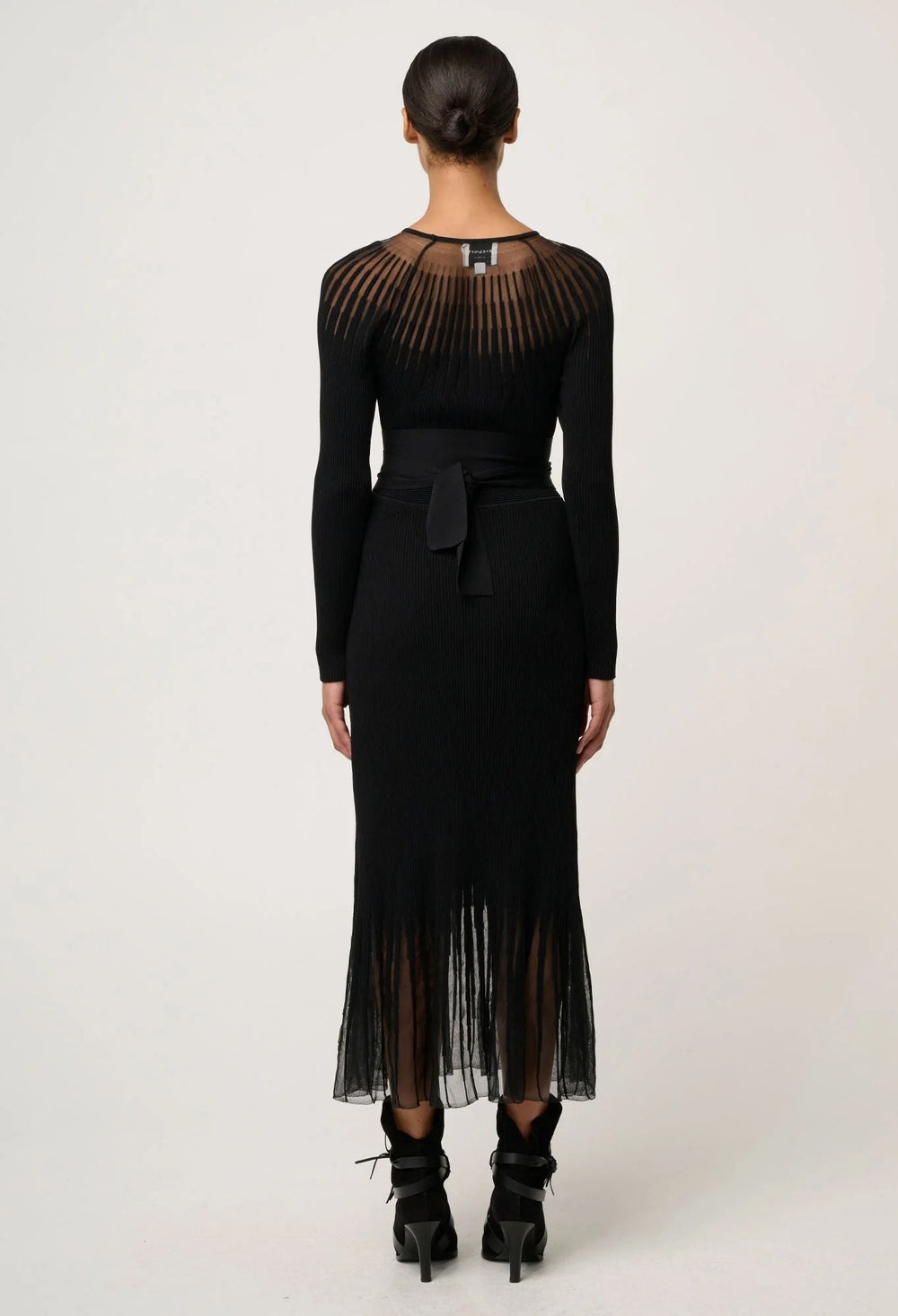 Rhiannon Viscose Nylon Sheer Knit Dress In Black