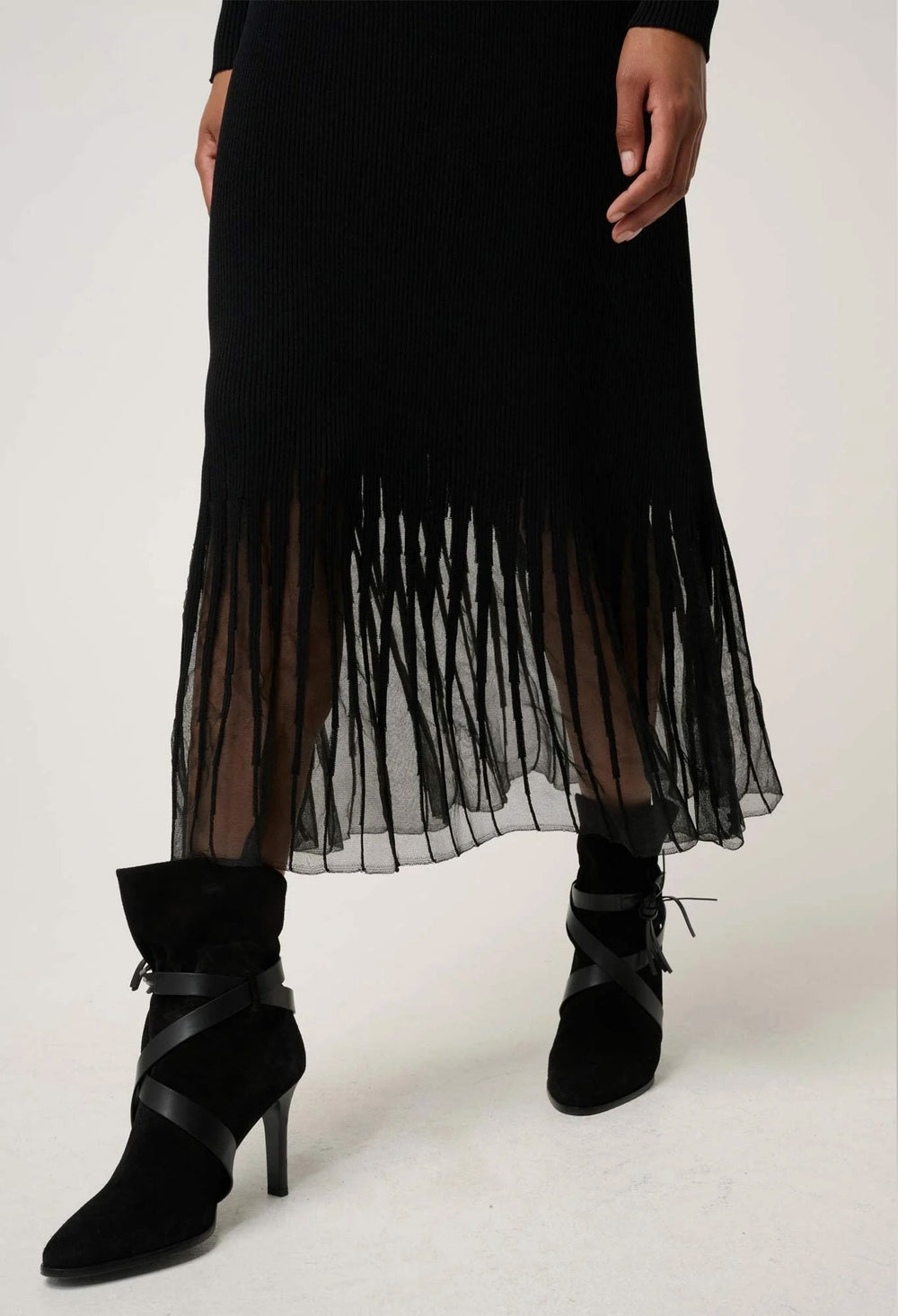 Rhiannon Viscose Nylon Sheer Knit Dress In Black
