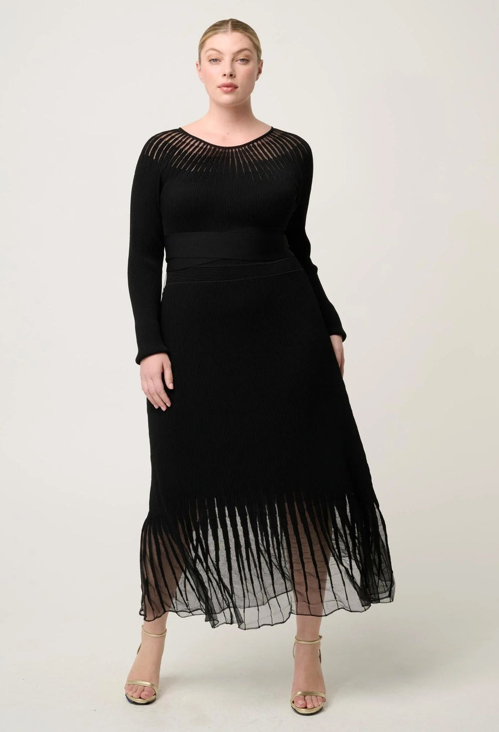 Rhiannon Viscose Nylon Sheer Knit Dress In Black