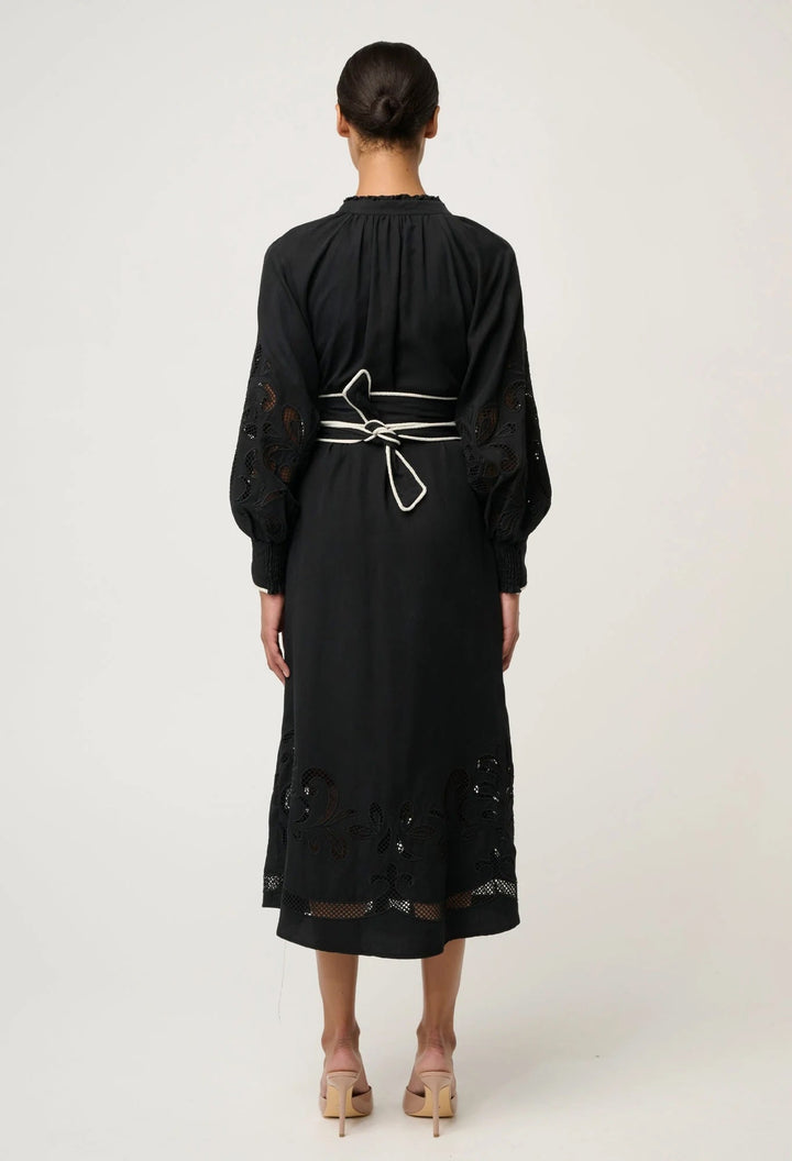 Rhea Embroidered Tencel Maxi Dress In Black