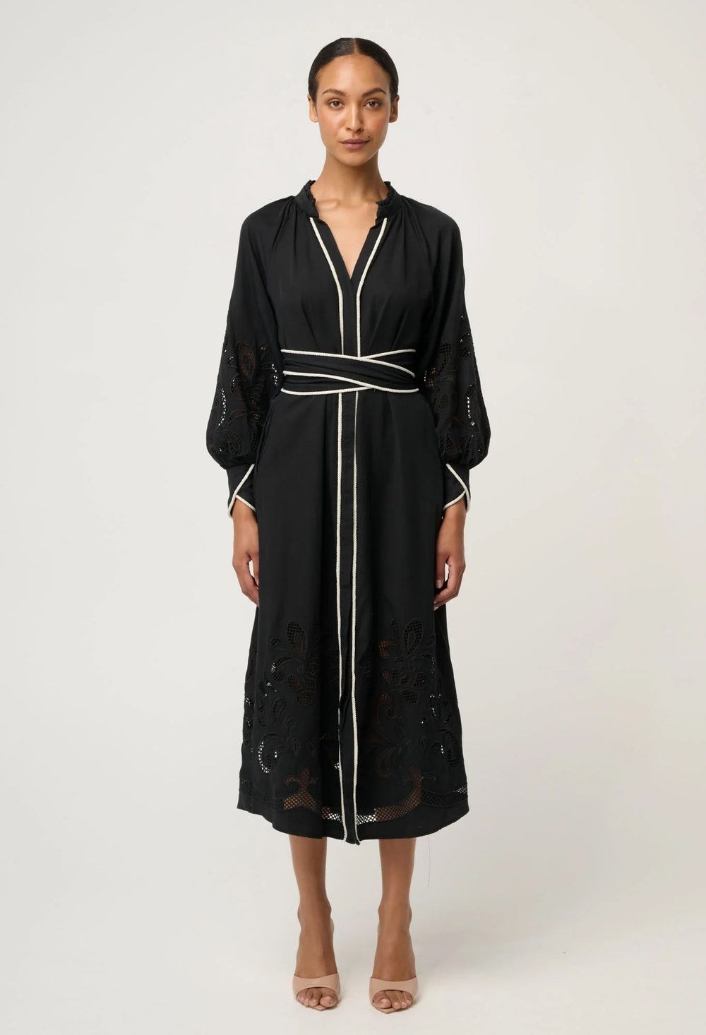 Rhea Embroidered Tencel Maxi Dress In Black