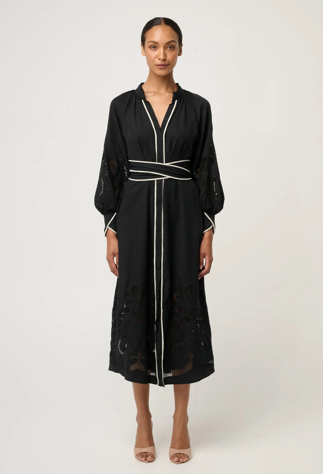 Rhea Embroidered Tencel Maxi Dress In Black