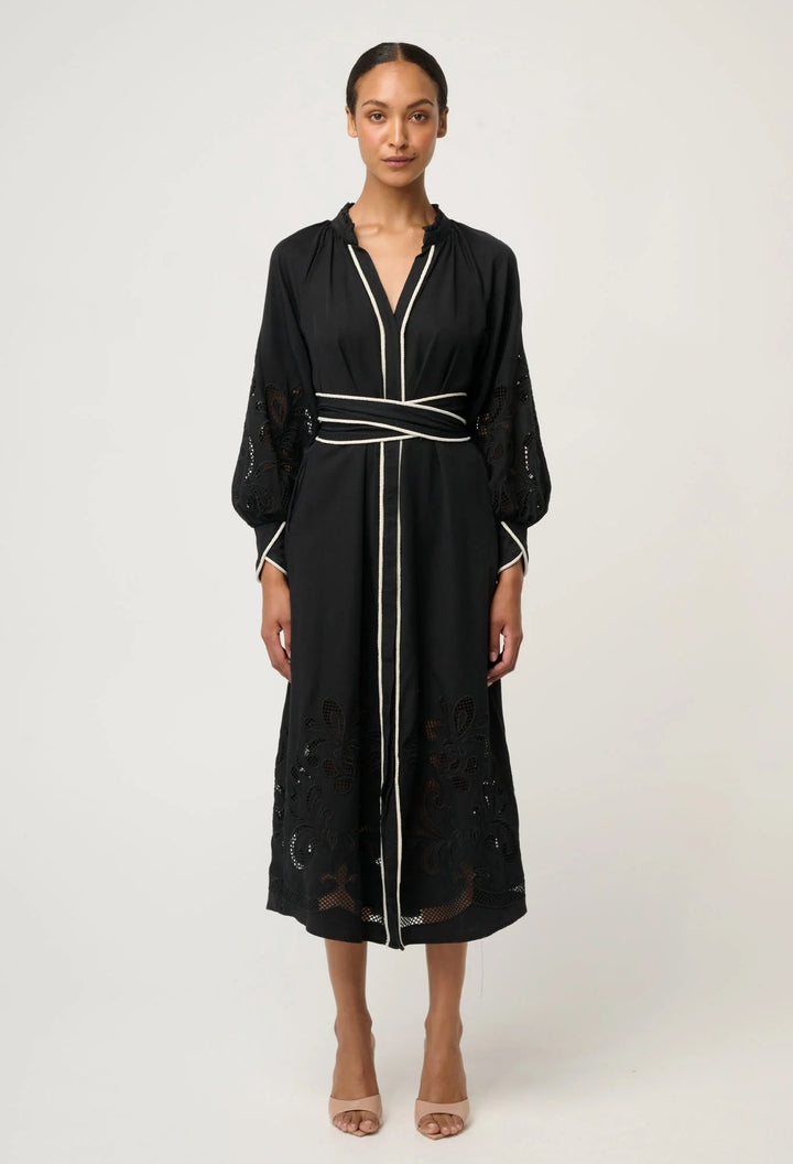Rhea Embroidered Tencel Maxi Dress In Black