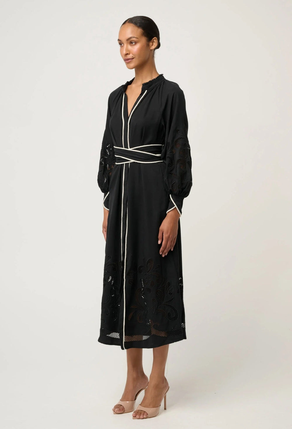 Rhea Embroidered Tencel Maxi Dress In Black