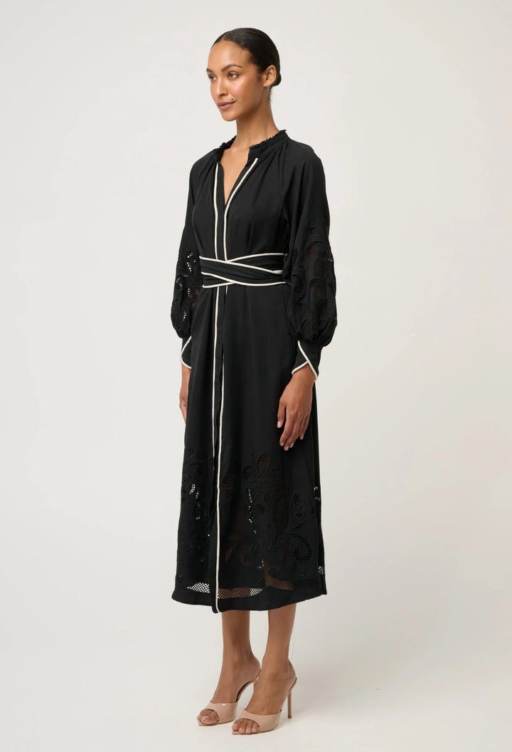 Rhea Embroidered Tencel Maxi Dress In Black