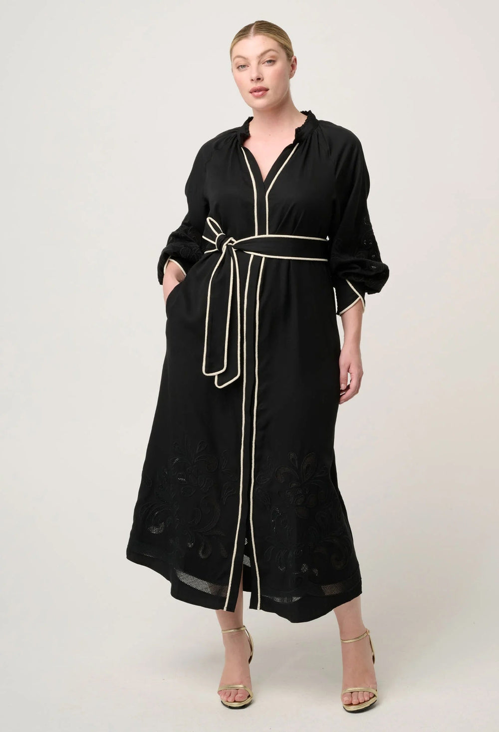 Rhea Embroidered Tencel Maxi Dress In Black