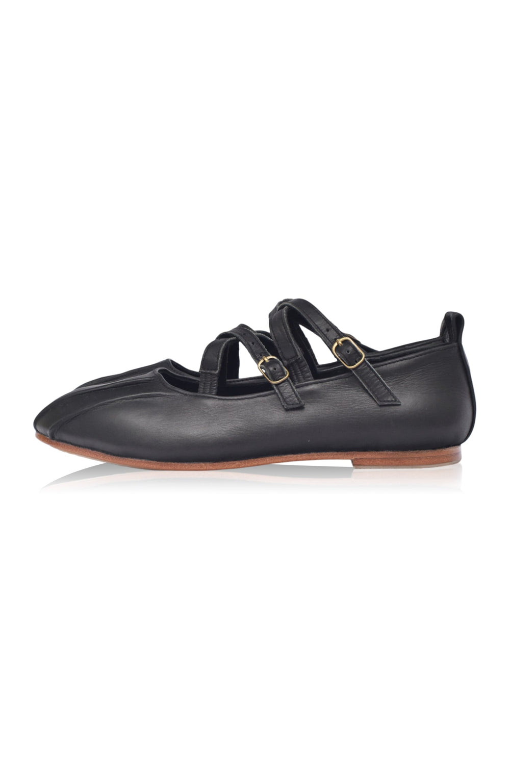 Womens Obsession Criss-Cross Round Toe Leather Flats - Black