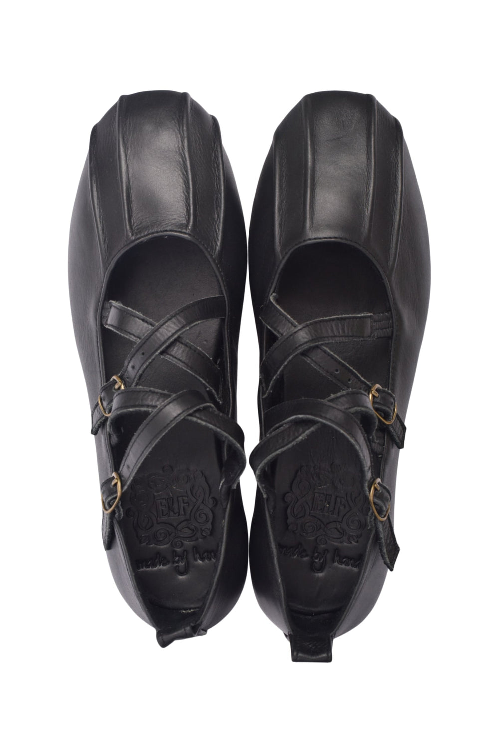 Womens Obsession Criss-Cross Round Toe Leather Flats - Black