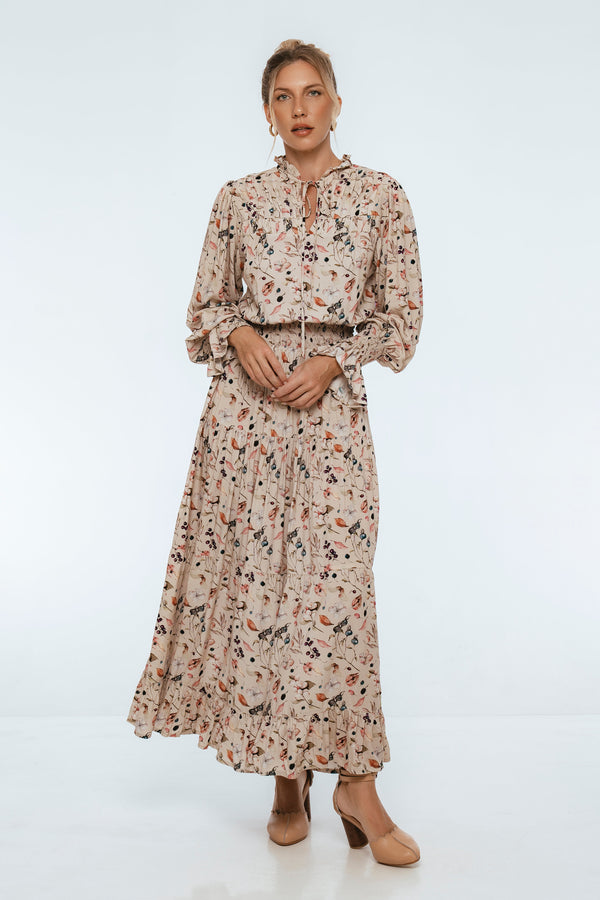 Womens White Lotus Ruffled Maxi Dress