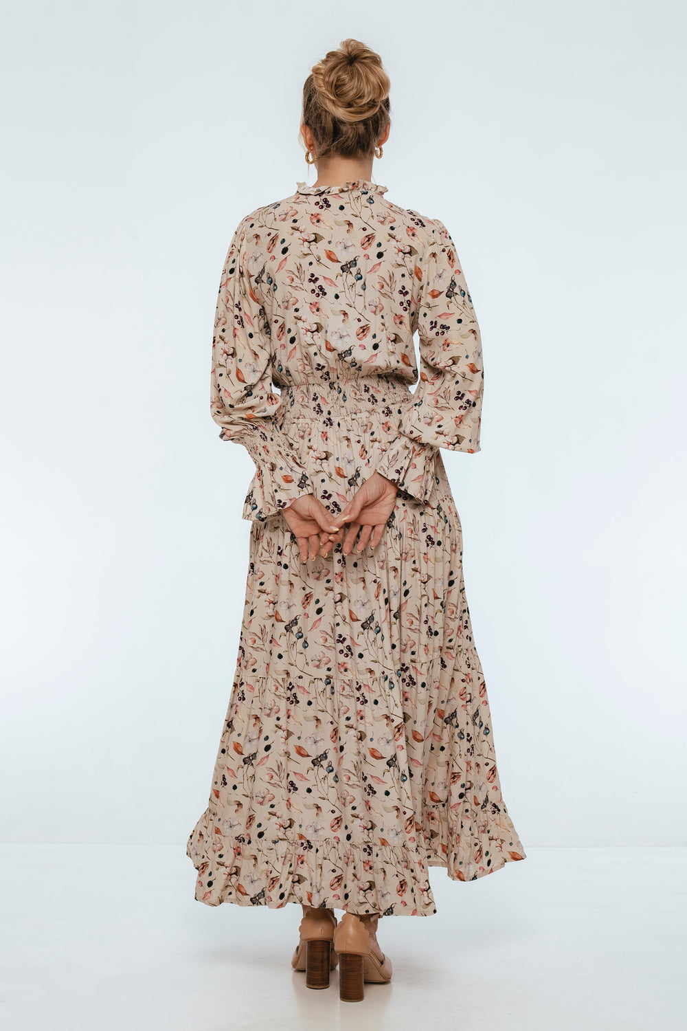 Womens White Lotus Ruffled Maxi Dress
