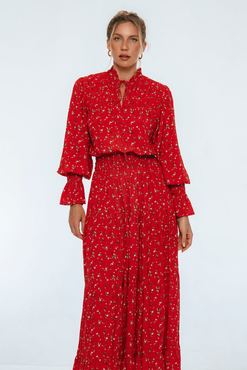 Womens White Lotus Ruffled Maxi Dress