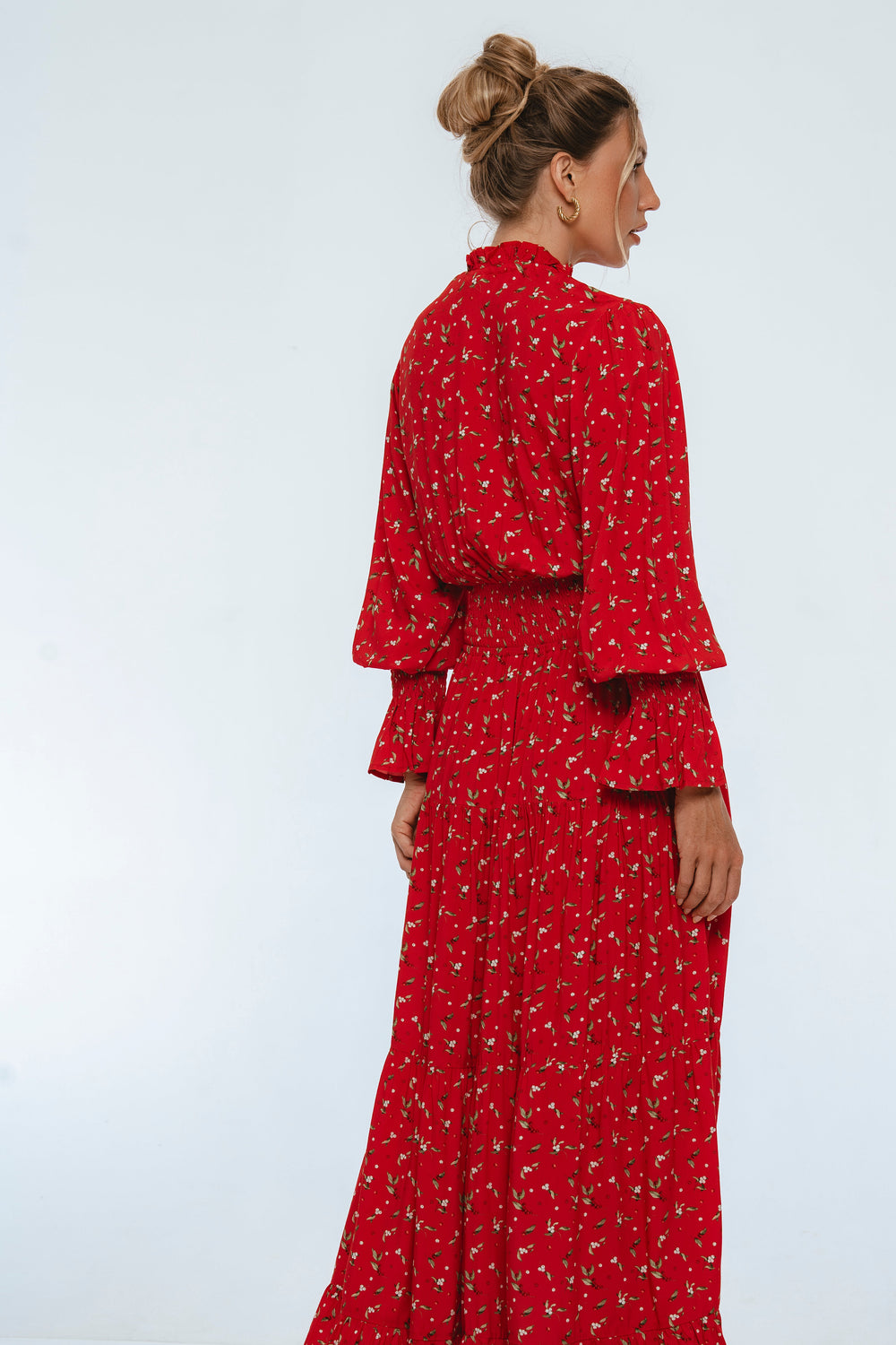 Womens White Lotus Ruffled Maxi Dress
