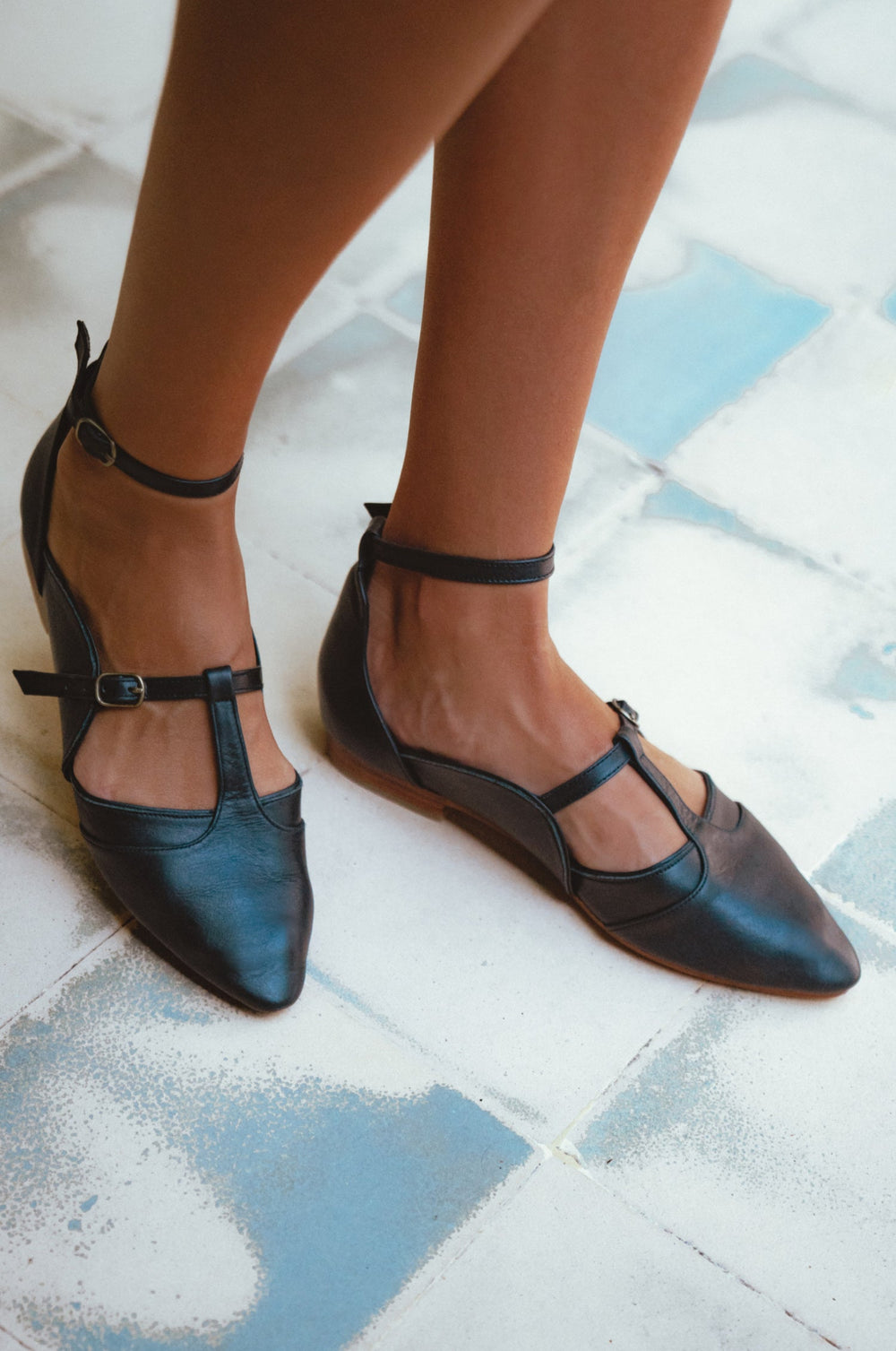 Womens On The Go Leather Ballet Flats - Black