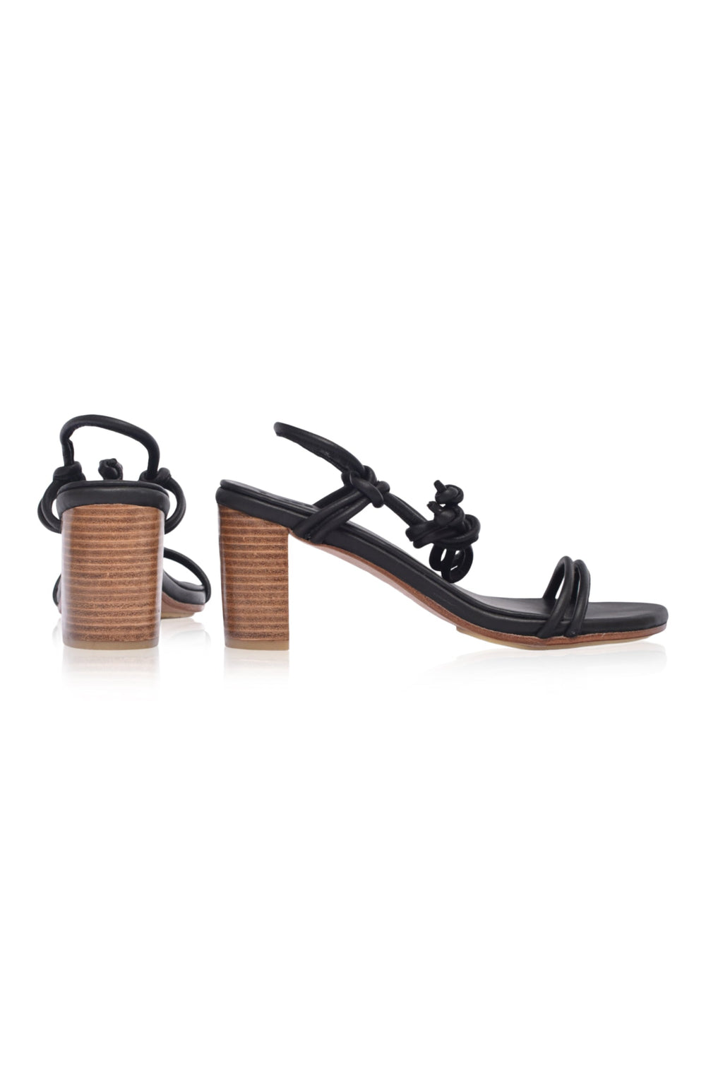 Womens Ophelia Block Heel Wrap Leather Sandals - Black