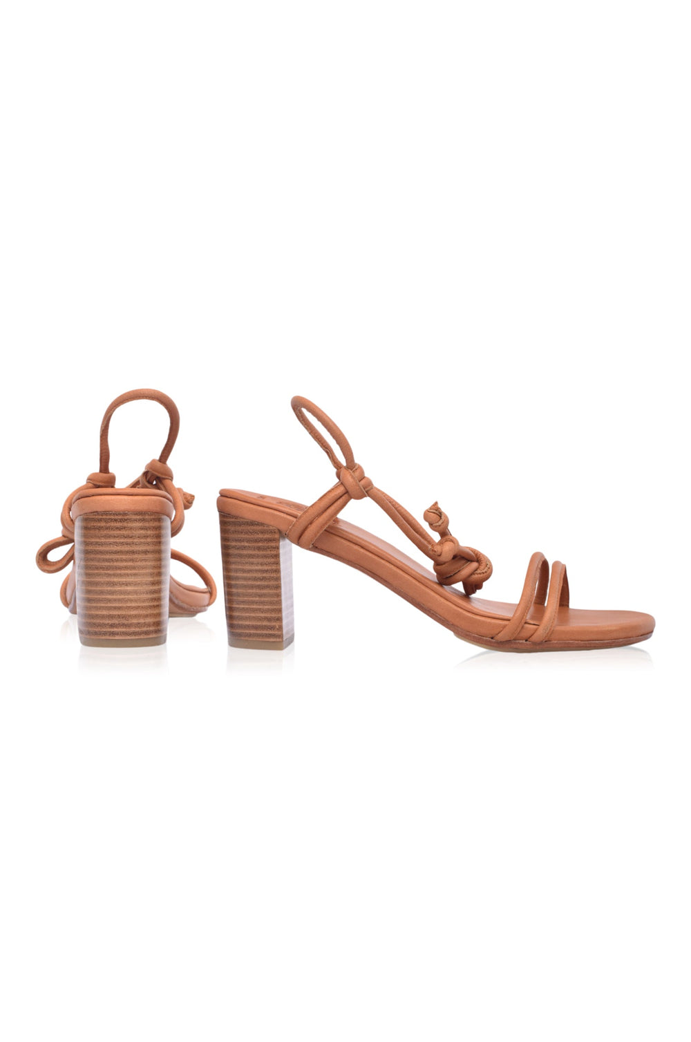 Womens Ophelia Block Heel Wrap Leather Sandals - Dark Tan