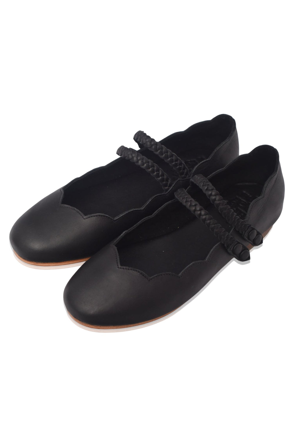 Womens Prima Scalloped Leather Ballet Flats - Black