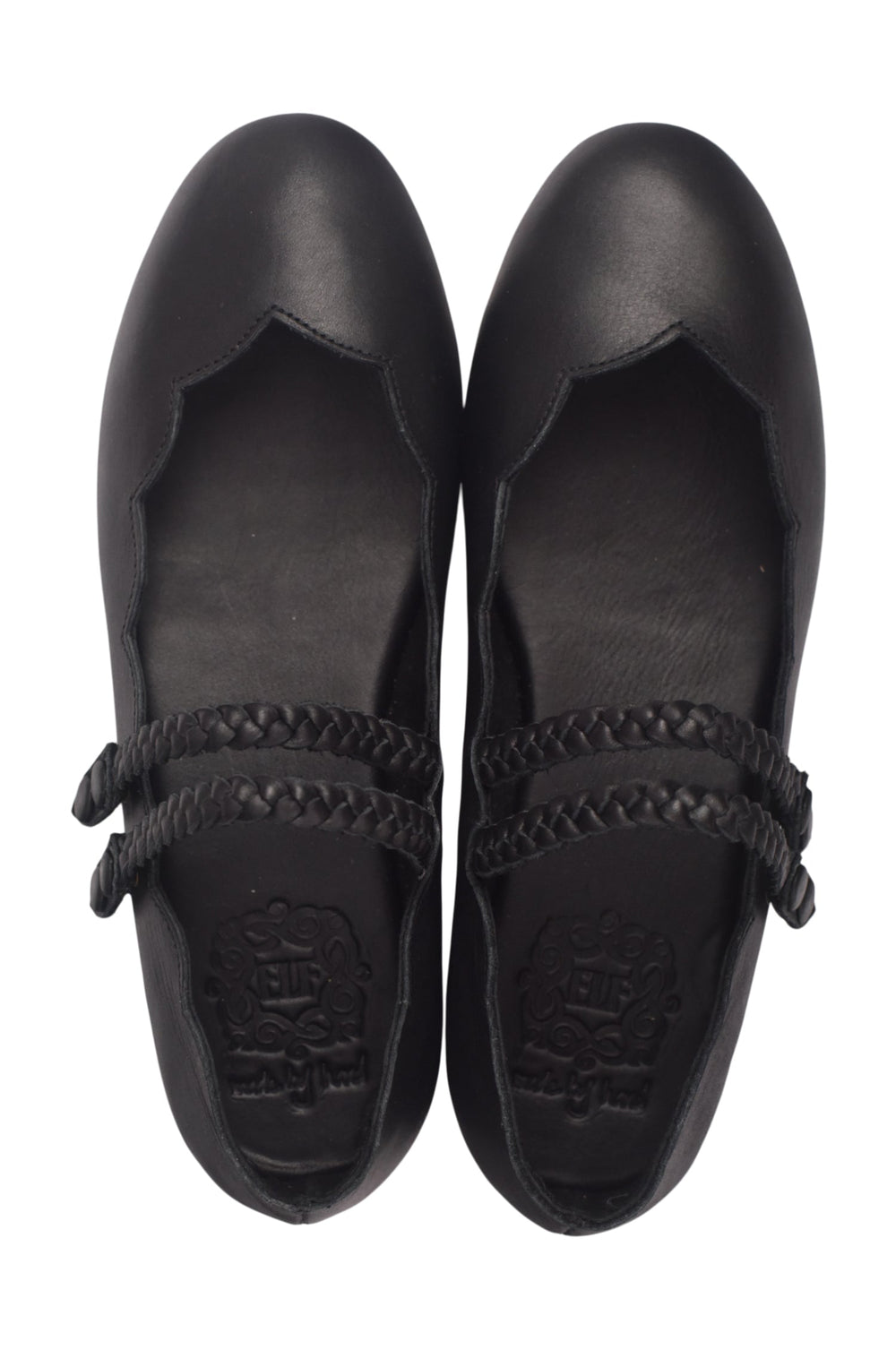 Womens Prima Scalloped Leather Ballet Flats - Black