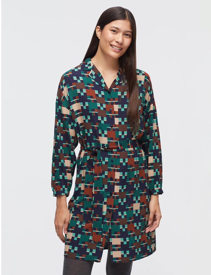 Patch Print Tunic Dress – Navy