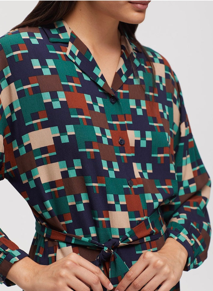 Patch Print Tunic Dress – Navy